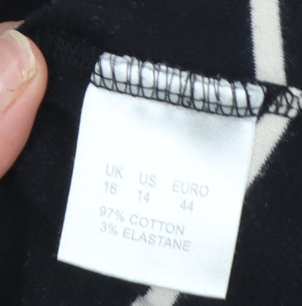 Dash Womens Black Pink Striped Long Sleeve Collared Polo Top Size 16