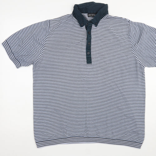 Marks and Spencer Men’s Blue Striped Polo Shirt Size L Cotton Blend