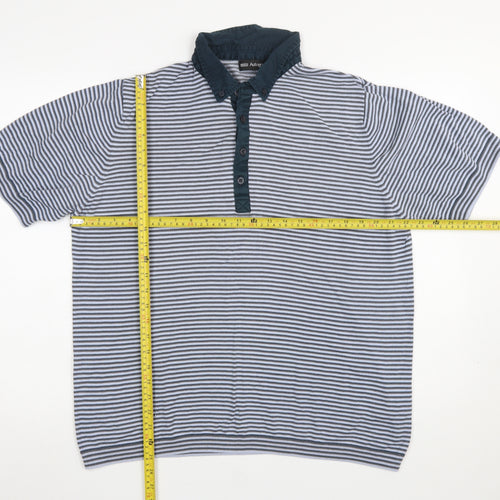 Marks and Spencer Men’s Blue Striped Polo Shirt Size L Cotton Blend