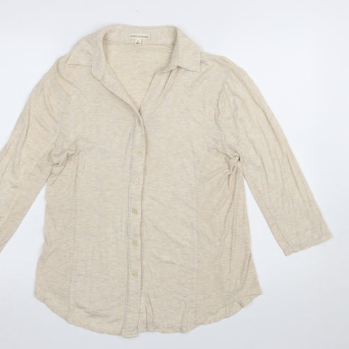Zenana Outfitters Women’s Beige Button-Up Collared 3/4 Sleeve Top Size L