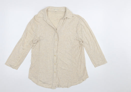 Zenana Outfitters Women’s Beige Button-Up Collared 3/4 Sleeve Top Size L