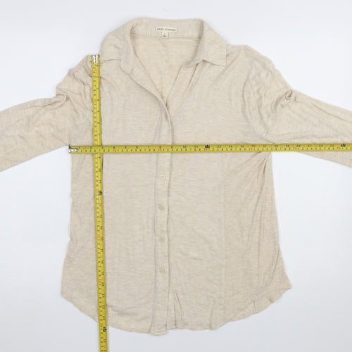 Zenana Outfitters Women’s Beige Button-Up Collared 3/4 Sleeve Top Size L