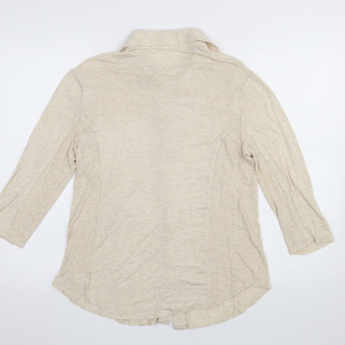 Zenana Outfitters Women’s Beige Button-Up Collared 3/4 Sleeve Top Size L