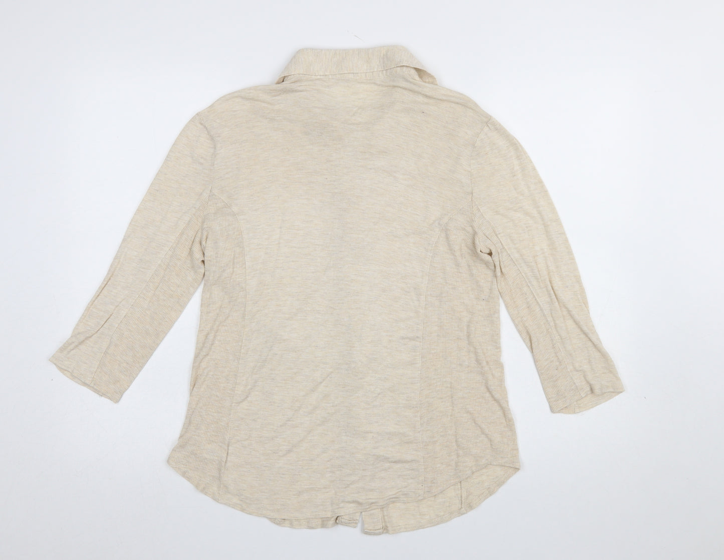 Zenana Outfitters Women’s Beige Button-Up Collared 3/4 Sleeve Top Size L