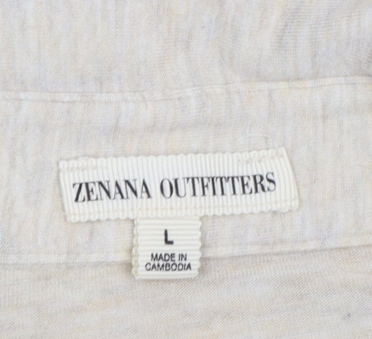 Zenana Outfitters Women’s Beige Button-Up Collared 3/4 Sleeve Top Size L