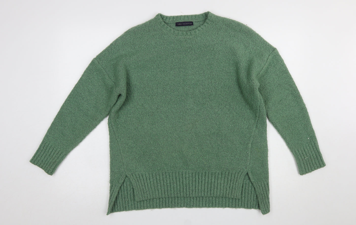 Marks and Spencer Women's Green Crew Neck Boucle Knit Jumper Size M