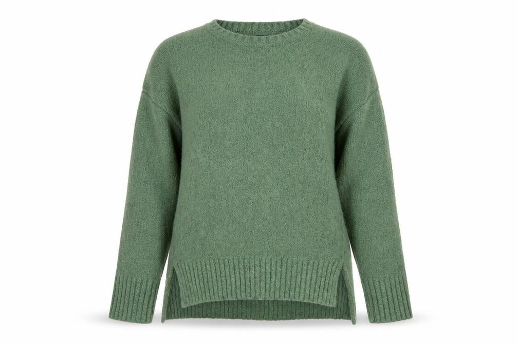 Marks and Spencer Women's Green Crew Neck Boucle Knit Jumper Size M