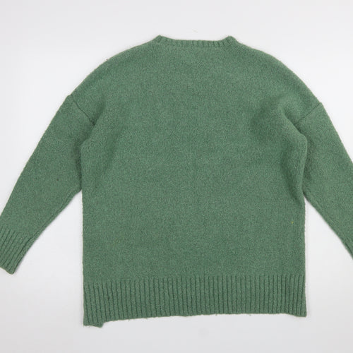 Marks and Spencer Women's Green Crew Neck Boucle Knit Jumper Size M