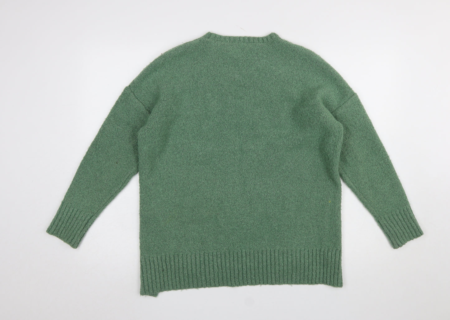 Marks and Spencer Women's Green Crew Neck Boucle Knit Jumper Size M