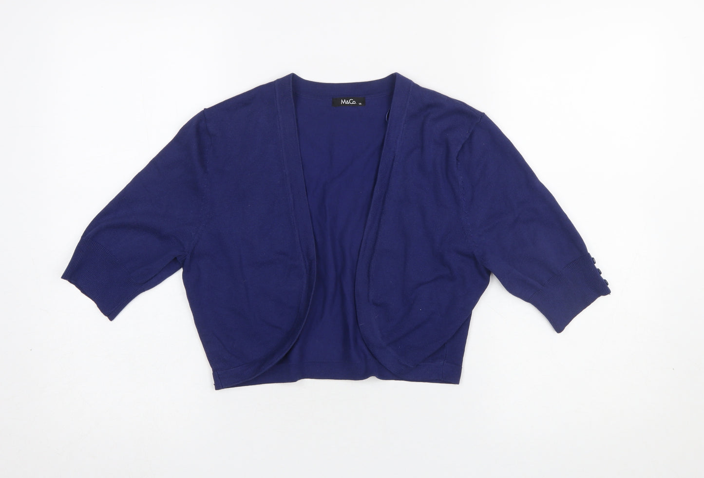 M&Co Women Blue Size 14 3/4 Sleeve Open Knit Cardigan