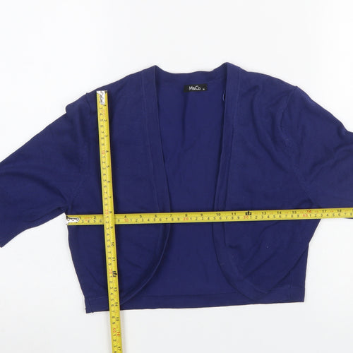 M&Co Women Blue Size 14 3/4 Sleeve Open Knit Cardigan