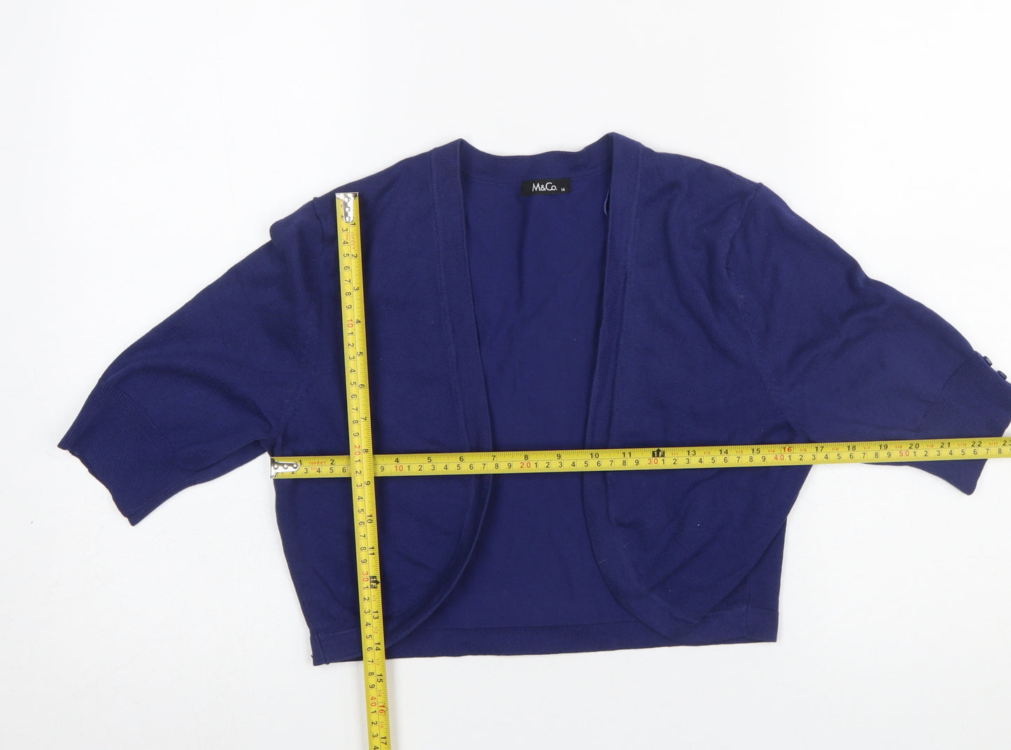 M&Co Women Blue Size 14 3/4 Sleeve Open Knit Cardigan
