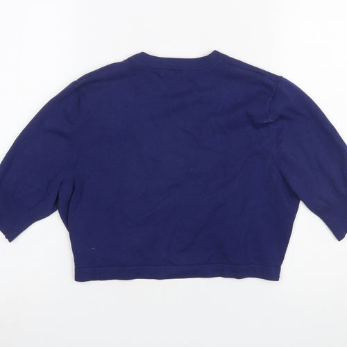 M&Co Women Blue Size 14 3/4 Sleeve Open Knit Cardigan