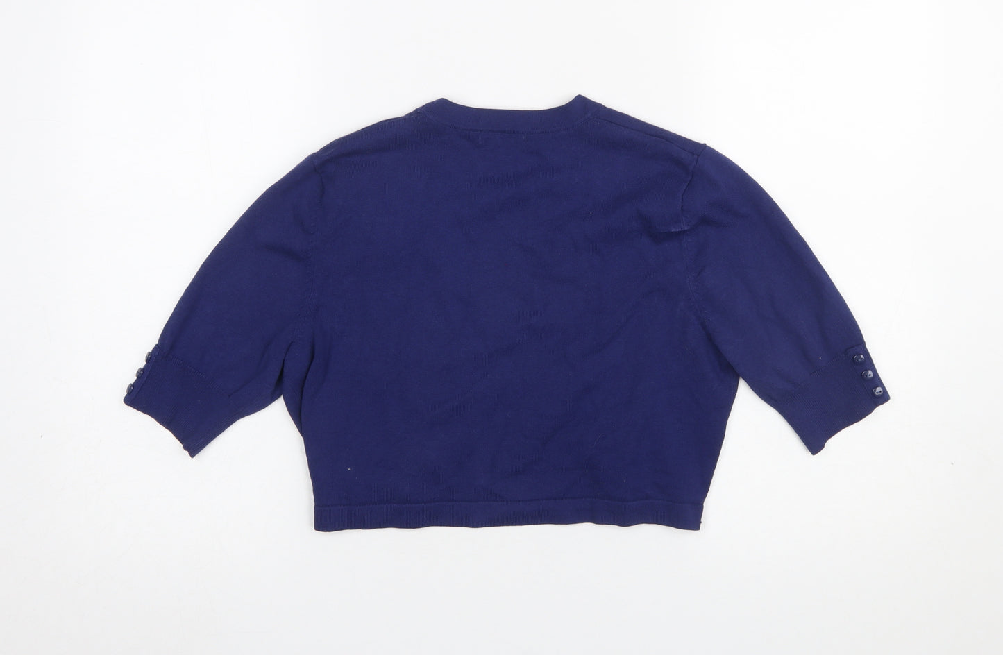 M&Co Women Blue Size 14 3/4 Sleeve Open Knit Cardigan