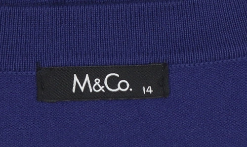 M&Co Women Blue Size 14 3/4 Sleeve Open Knit Cardigan