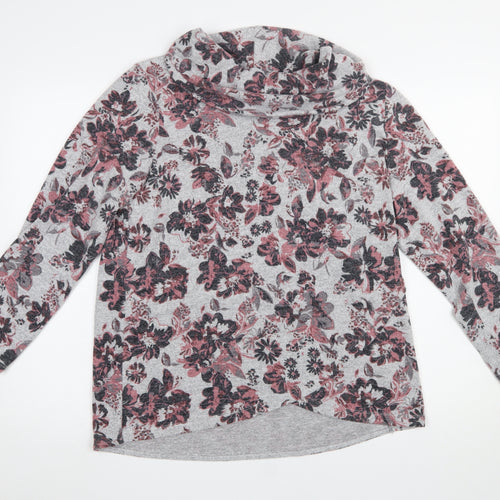 TIGI Women's Grey Floral Cowl Neck Tunic Top Size 14