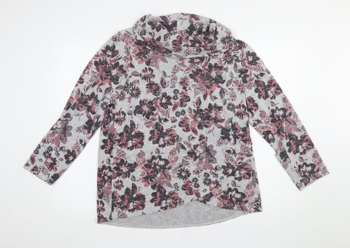 TIGI Women's Grey Floral Cowl Neck Tunic Top Size 14