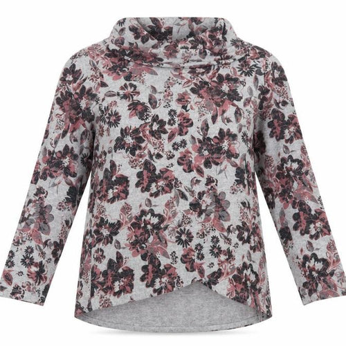 TIGI Women's Grey Floral Cowl Neck Tunic Top Size 14
