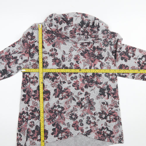 TIGI Women's Grey Floral Cowl Neck Tunic Top Size 14