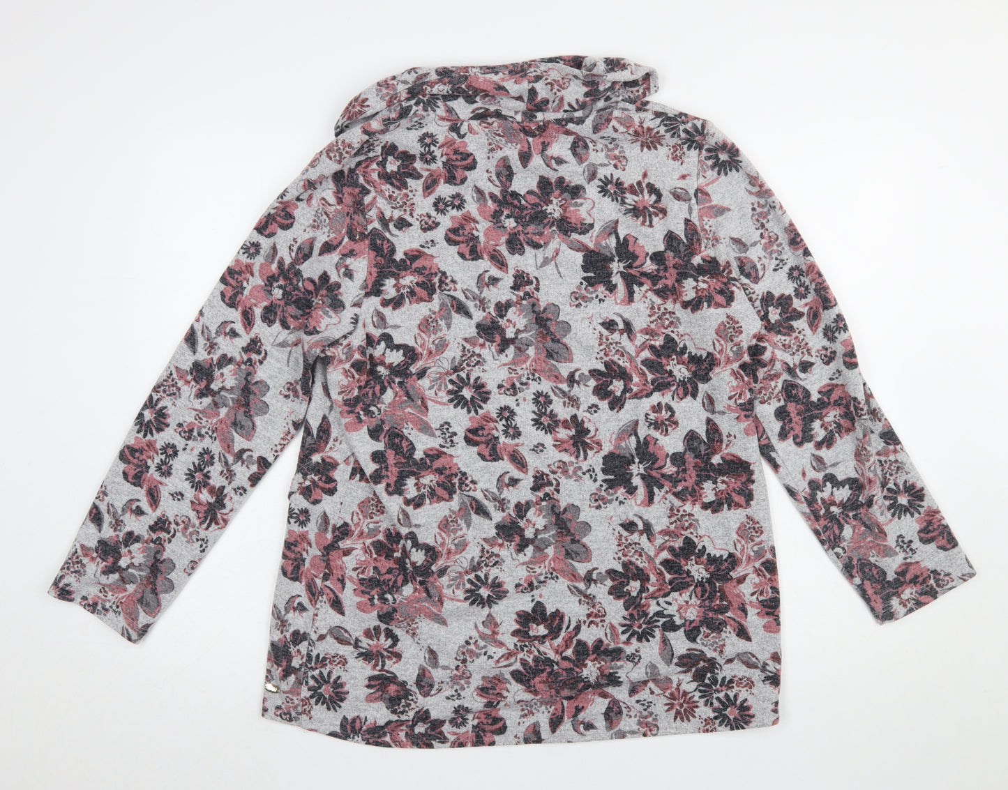 TIGI Women's Grey Floral Cowl Neck Tunic Top Size 14