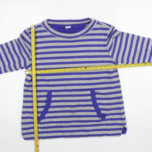 Cotton Traders Women Grey Blue Striped Pullover Sweatshirt Size 10