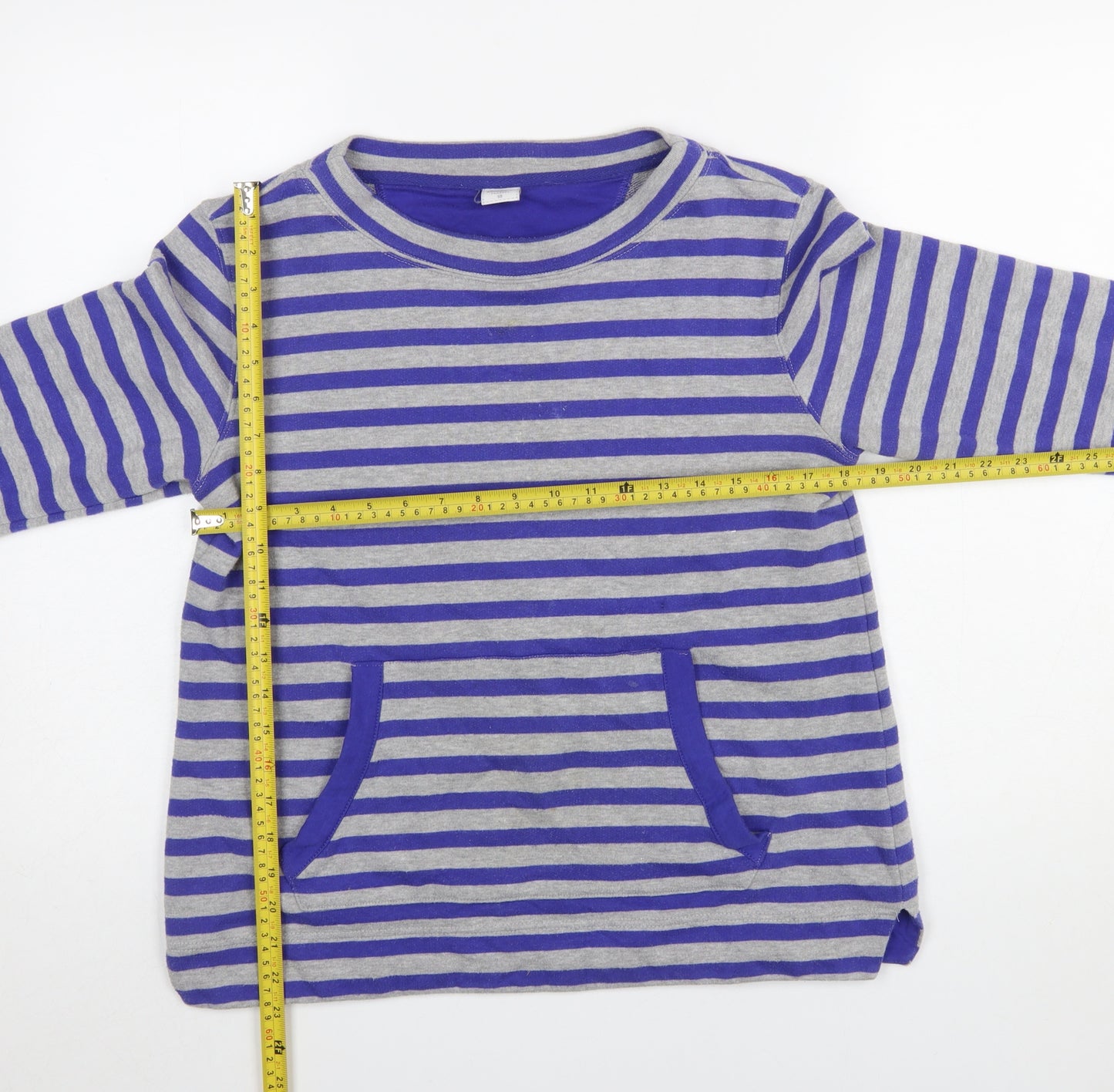 Cotton Traders Women Grey Blue Striped Pullover Sweatshirt Size 10