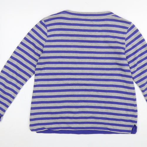 Cotton Traders Women Grey Blue Striped Pullover Sweatshirt Size 10