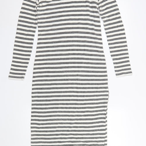 New Look Women Black White Striped Knit Bodycon Dress Size 10