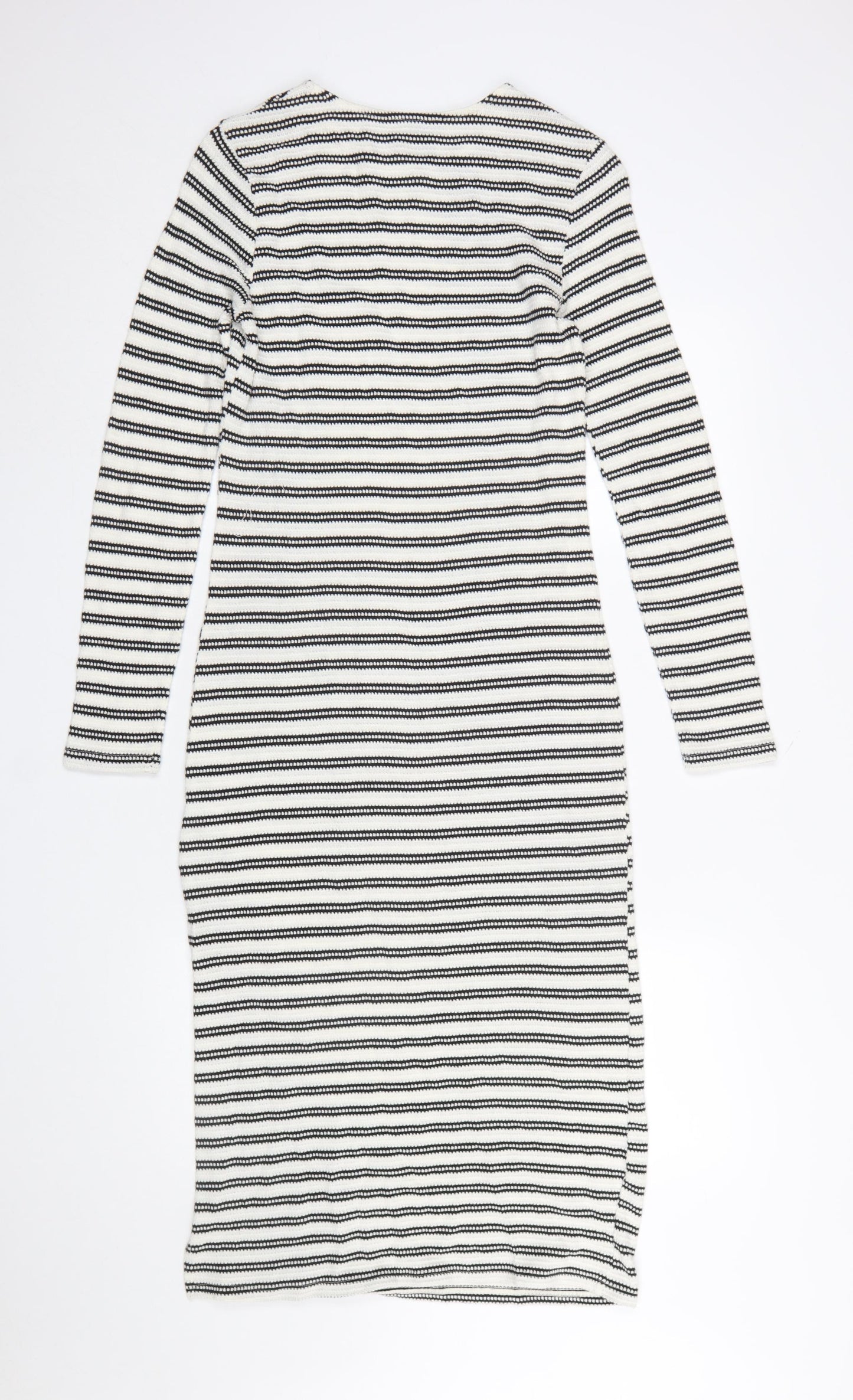 New Look Women Black White Striped Knit Bodycon Dress Size 10