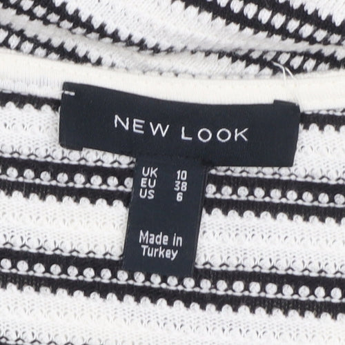 New Look Women Black White Striped Knit Bodycon Dress Size 10