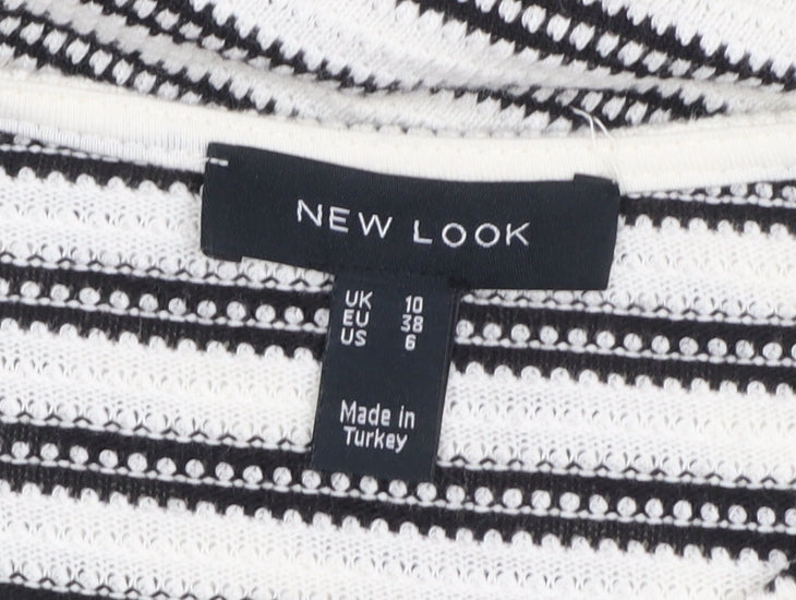 New Look Women Black White Striped Knit Bodycon Dress Size 10