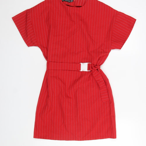 PrettyLittleThing Women Red Short Sleeve Belted Shift Dress Size 8