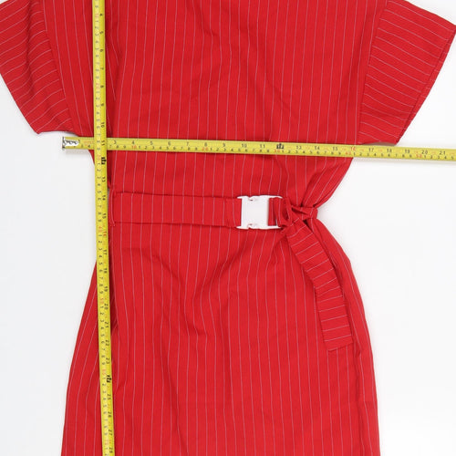 PrettyLittleThing Women Red Short Sleeve Belted Shift Dress Size 8