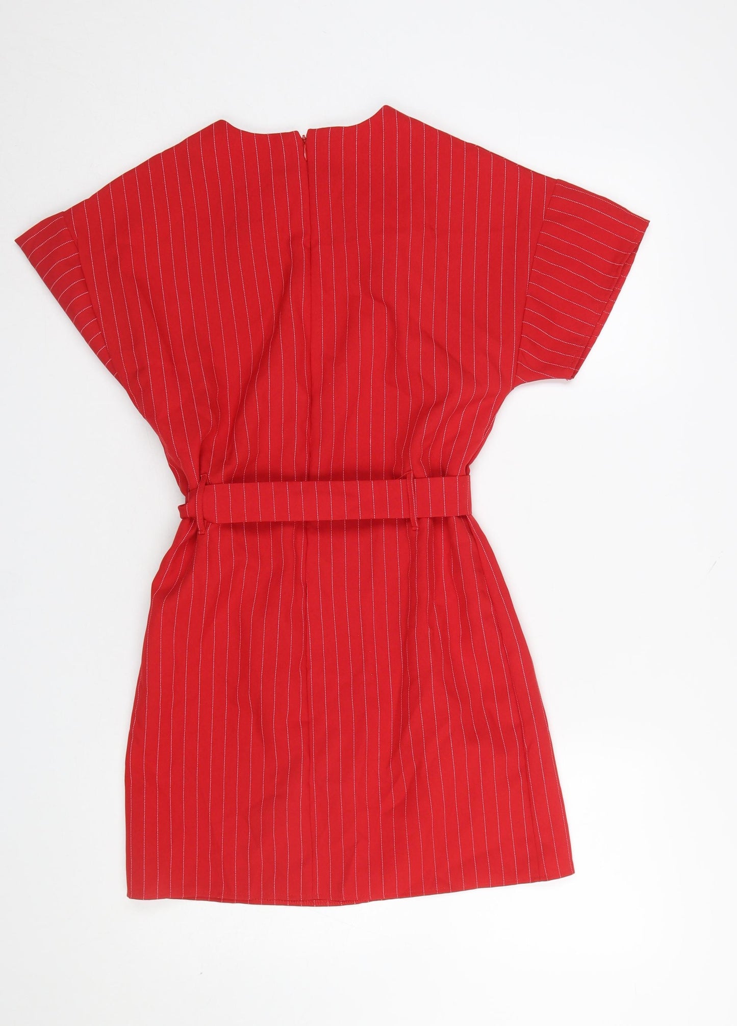 PrettyLittleThing Women Red Short Sleeve Belted Shift Dress Size 8