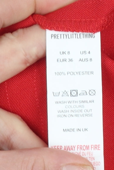 PrettyLittleThing Women Red Short Sleeve Belted Shift Dress Size 8