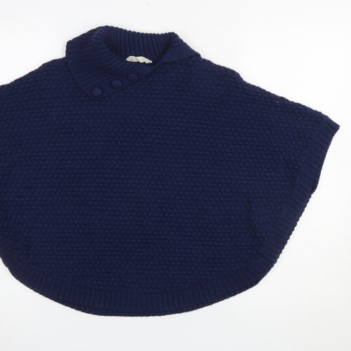 John Lewis Girls Blue Knit Poncho 9-10 Years Acrylic Wool Blend