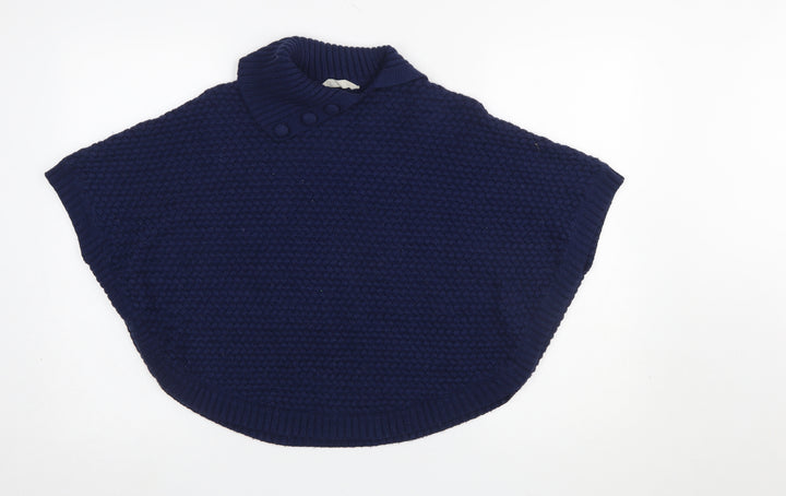 John Lewis Girls Blue Knit Poncho 9-10 Years Acrylic Wool Blend
