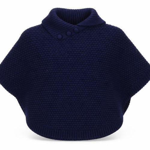 John Lewis Girls Blue Knit Poncho 9-10 Years Acrylic Wool Blend