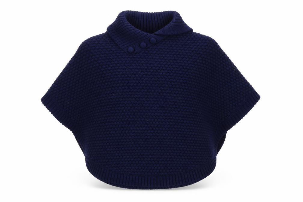 John Lewis Girls Blue Knit Poncho 9-10 Years Acrylic Wool Blend