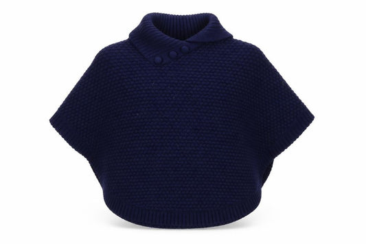 John Lewis Girls Blue Knit Poncho 9-10 Years Acrylic Wool Blend