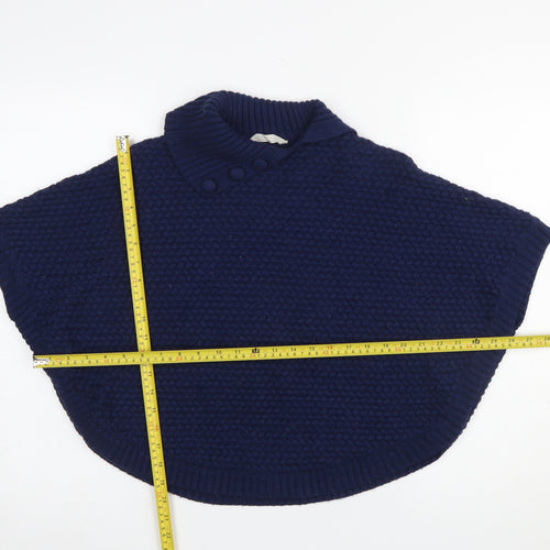 John Lewis Girls Blue Knit Poncho 9-10 Years Acrylic Wool Blend