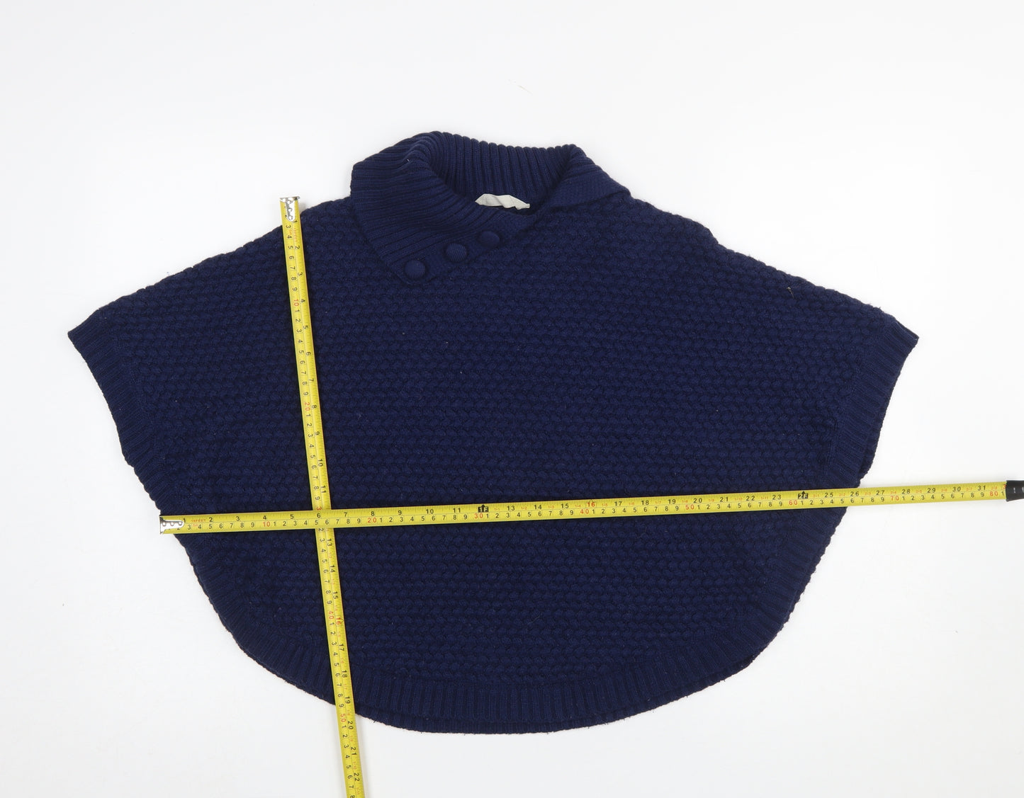 John Lewis Girls Blue Knit Poncho 9-10 Years Acrylic Wool Blend