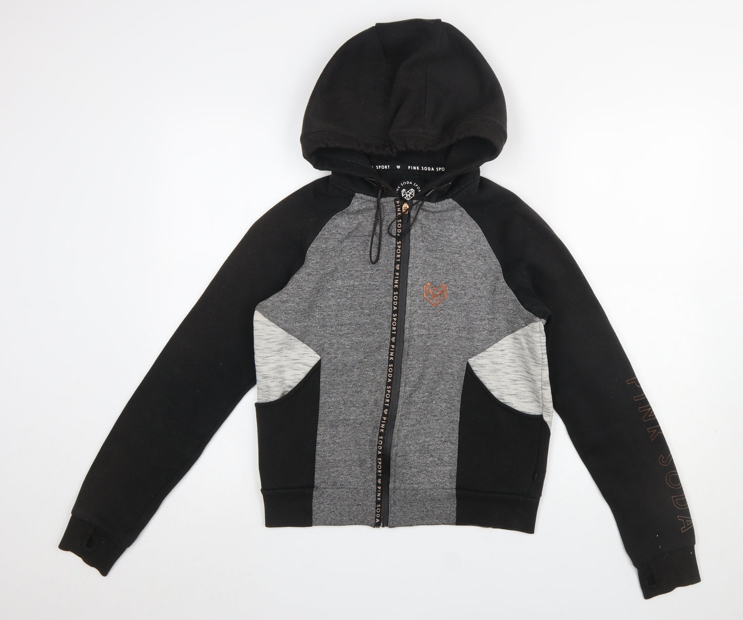 Pink Soda Sport Women Black & Grey Full Zip Hoodie UK 10