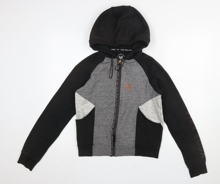 Pink Soda Sport Women Black & Grey Full Zip Hoodie UK 10
