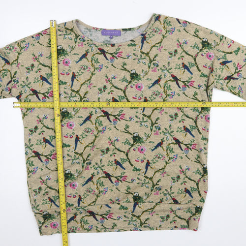 Autonomy Womens Beige Bird Floral Jersey Top Size 16 3/4 Sleeve