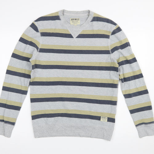 Jack Wills Mens Grey Striped Pullover Sweatshirt Size S