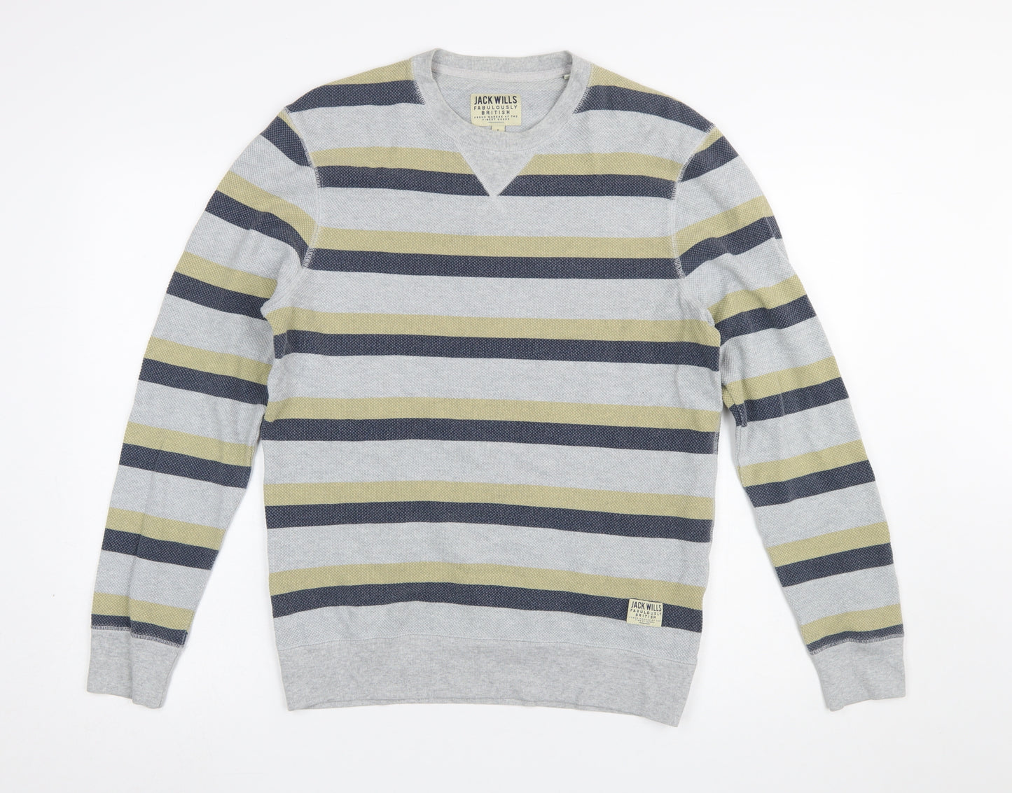 Jack Wills Mens Grey Striped Pullover Sweatshirt Size S