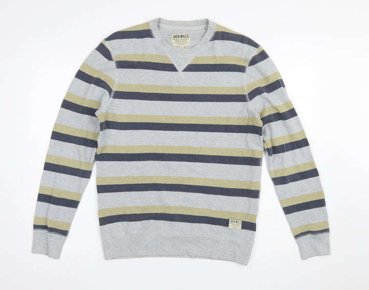 Jack Wills Mens Grey Striped Pullover Sweatshirt Size S