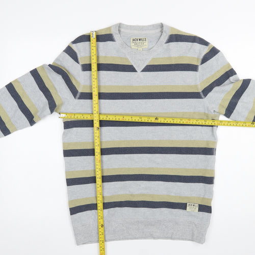 Jack Wills Mens Grey Striped Pullover Sweatshirt Size S