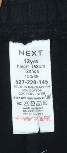 NEXT Boys Black Jogger Trousers 12 Years Cotton Blend Fleece Easy Care